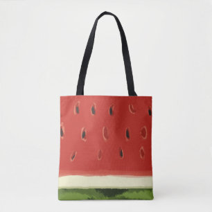 Bright Red Watercolor Watermelon Tote Bag