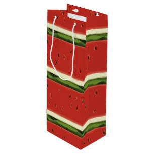 Bright Red Watercolor Watermelon Wine Gift Bag