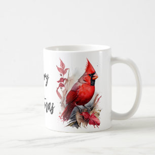 Bright Red Watercolor Winter Cardinal Bird Coffee Mug