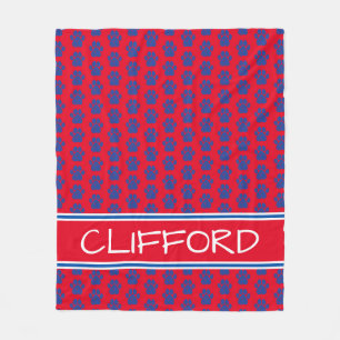 Bright Red White and Blue Paw Prints Personalised Fleece Blanket