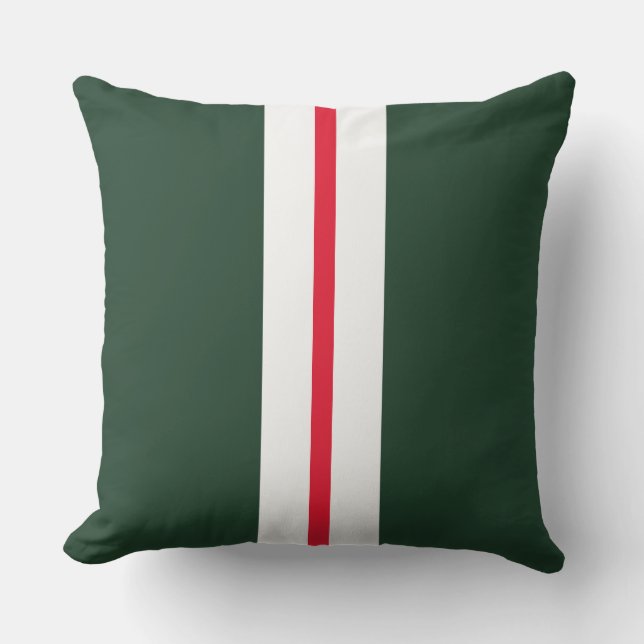 Bright Red White Bold Forest Green Racing Stripes  Cushion (Front)
