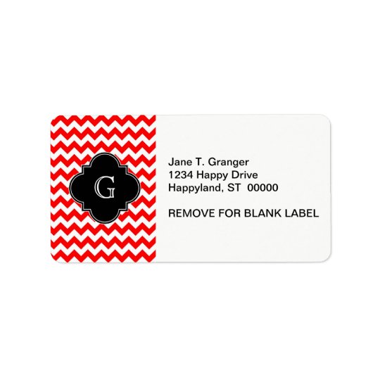 Bright Red White Chevron Black Quatrefoil Monogram Address Label