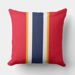 Bright Red White Navy Blue Yellow Racing Stripes Cushion