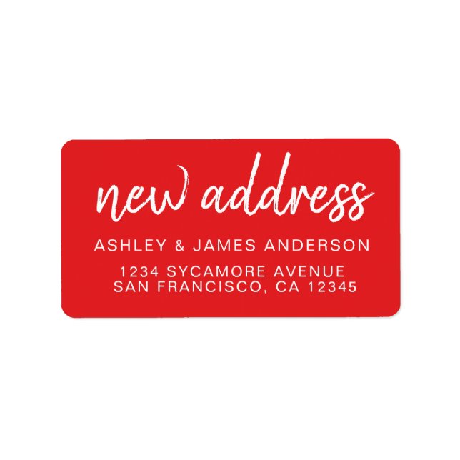 Bright Red White New Address Label (Front)