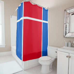 Bright Red White Royal Blue Split Racing Stripes Shower Curtain