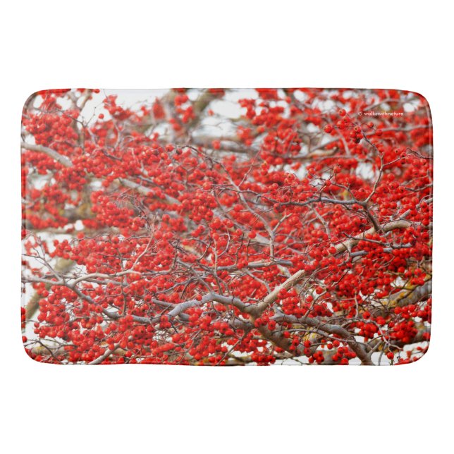 Bright Red Winterberries Holly Tree Berries Bath Mat (Front)