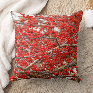 Bright Red Winterberries Holly Tree Berries Cushion