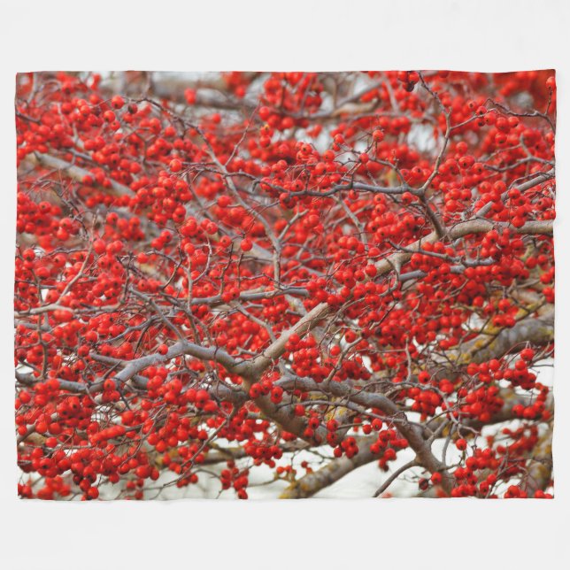 Bright Red Winterberries Holly Tree Berries Fleece Blanket (Front (Horizontal))