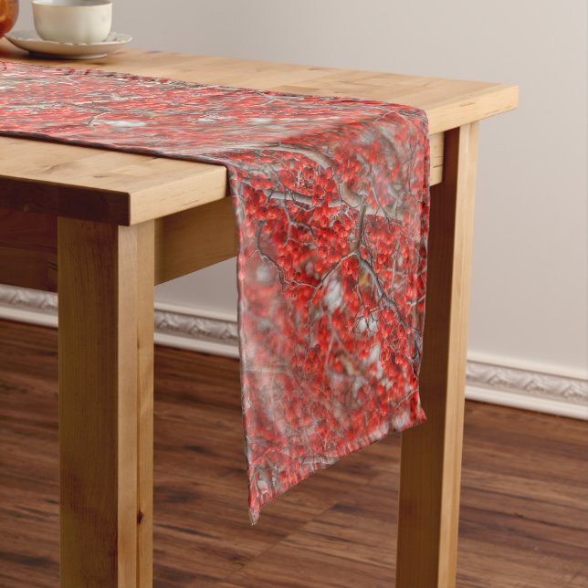 Bright Red Winterberries Holly Tree Berries Long Table Runner (In Situ)
