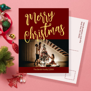 Bright red with your photo Christmas  Holiday Card
