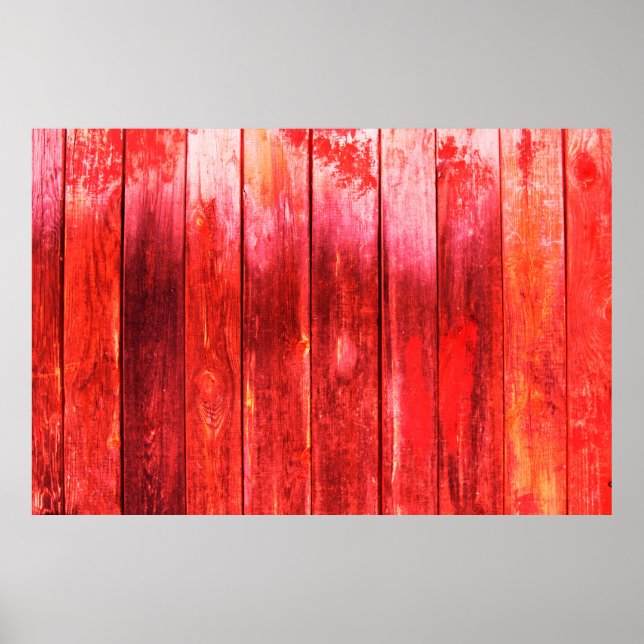 Bright red wood wall plank texture. Wood texture w Poster (Front)