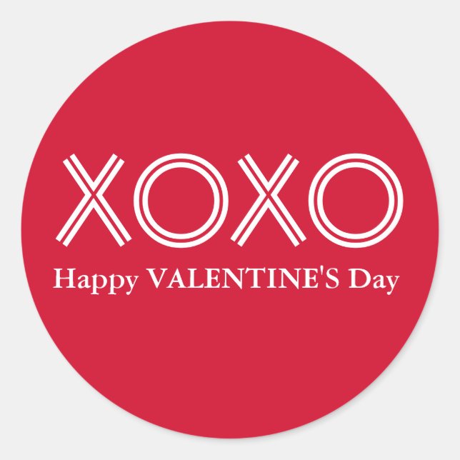 Bright Red XOXO Happy Valentines Day Round Sticker (Front)