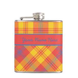 Bright Red Yellow and Blue Plaid Custom Hip Flask