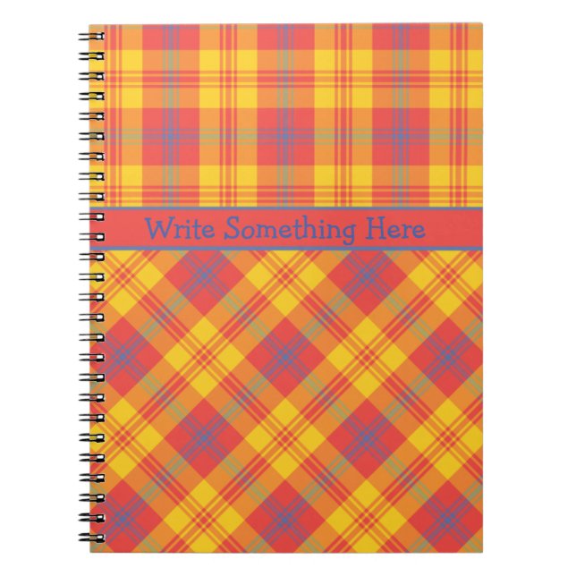 Bright Red, Yellow and Blue Plaid Spiral Notebook (Front)