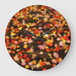 Bright Red Yellow Autumn Maple Leaves Large Clock