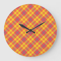 Bright Red Yellow Blue Plaid Round Wall Clock