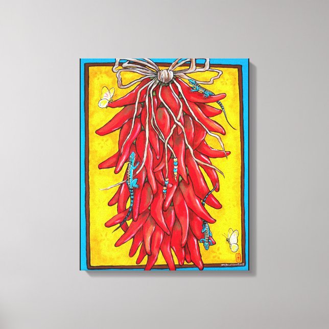 Bright Red Yellow Chilli Chile Pepper Ristra Lizar Canvas Print (Front)