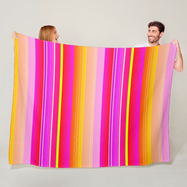 Bright red yellow creative striped fleece blanket (In Situ)