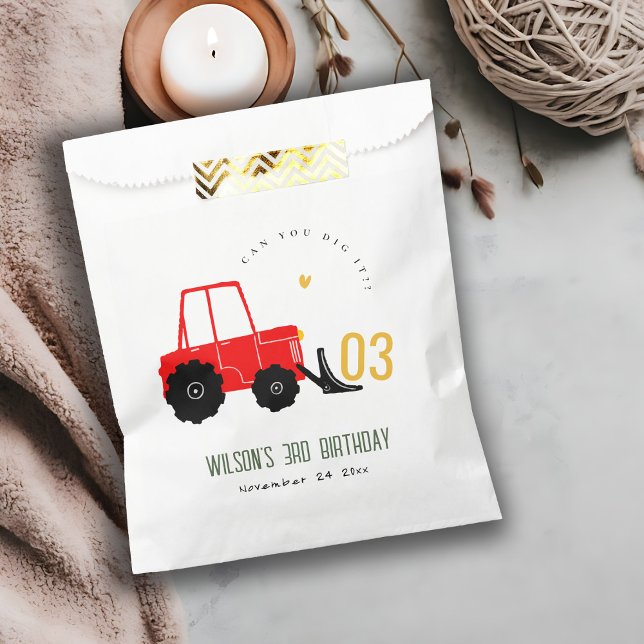 Bright Red Yellow Digger Kids Any Age Birthday Favour Bags (Creator Uploaded)