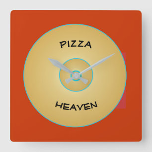Bright Red Yellow with Pizza Text > Clocks