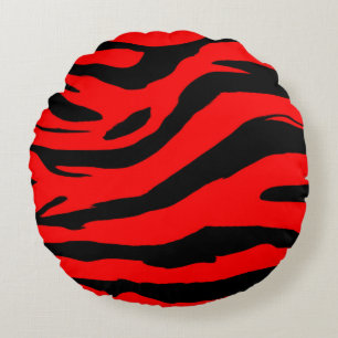 Bright Red Zebra Print Round Cushion