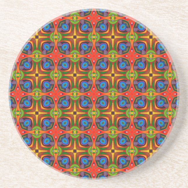 Bright Reds Blues and Greens Pattern2 Coaster (Front)