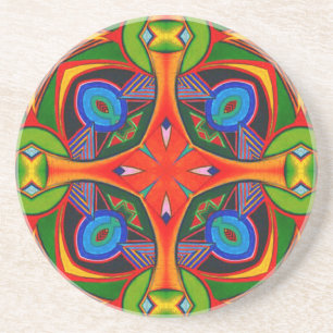 Bright Reds Blues and Greens Pattern Coaster