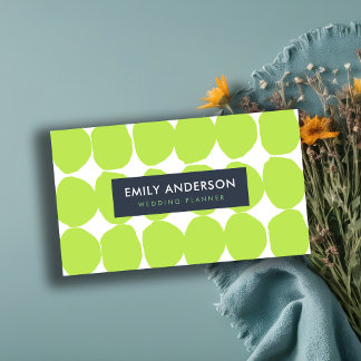 BRIGHT RETRO BIG HAND DRAWN LIME GREEN POLKA DOTS BUSINESS CARD