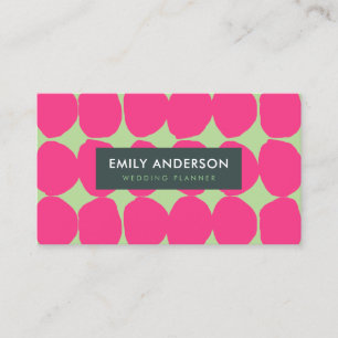 BRIGHT RETRO BIG HAND DRAWN PINK GREEN POLKA DOTS BUSINESS CARD