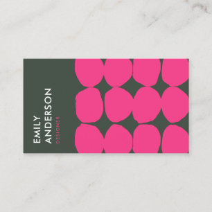 BRIGHT RETRO BIG HAND DRAWN PINK GREY POLKA DOTS BUSINESS CARD