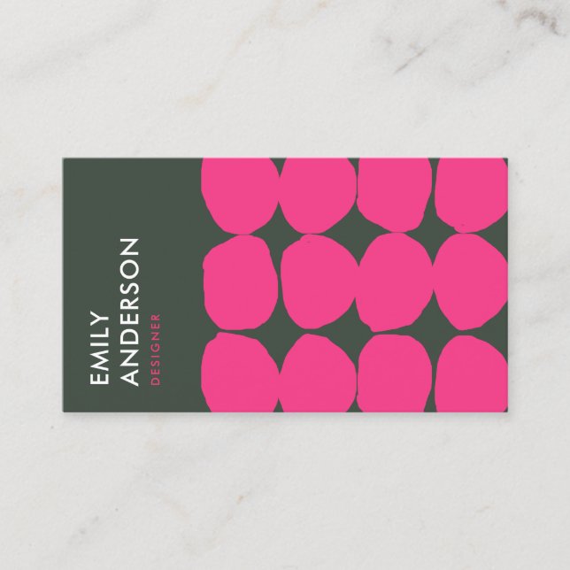 BRIGHT RETRO BIG HAND DRAWN PINK GREY POLKA DOTS BUSINESS CARD (Front)