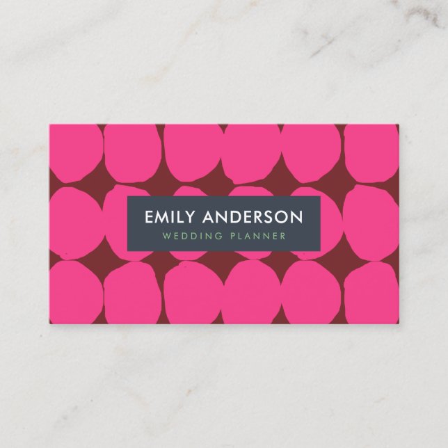 BRIGHT RETRO BIG HAND DRAWN PINK MAROON POLKA DOTS BUSINESS CARD (Front)