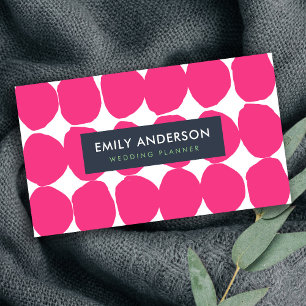 BRIGHT RETRO BIG HAND DRAWN PINK POLKA DOTS BUSINESS CARD