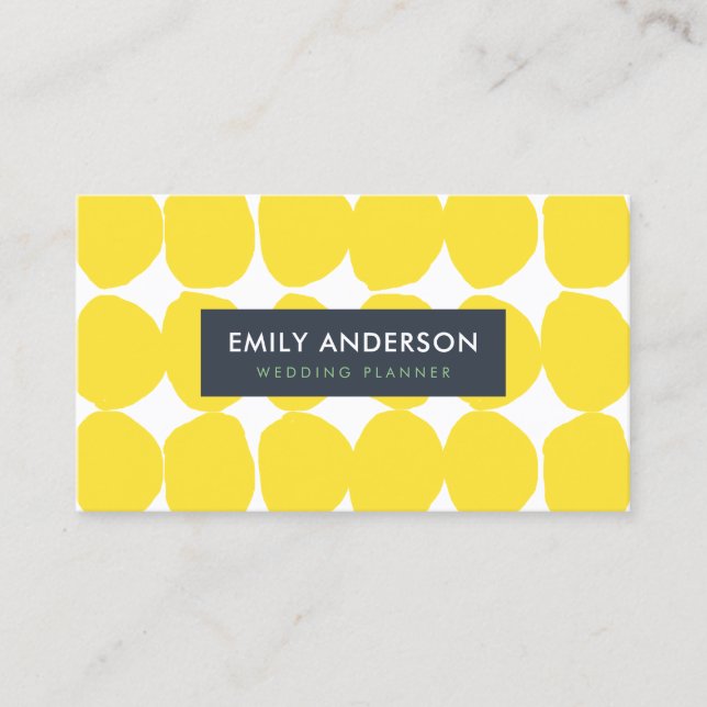 BRIGHT RETRO BIG HAND DRAWN YELLOW POLKA DOTS BUSINESS CARD (Front)