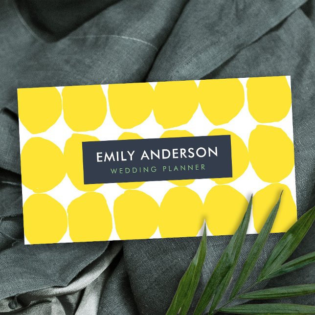 BRIGHT RETRO BIG HAND DRAWN YELLOW POLKA DOTS BUSINESS CARD (Creator Uploaded)