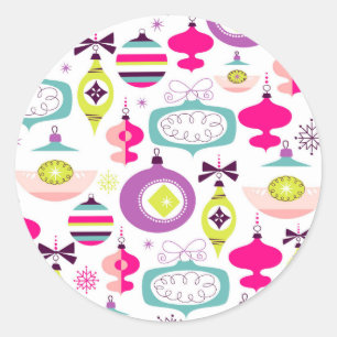 Bright Retro Christmas Ornaments Classic Round Sticker