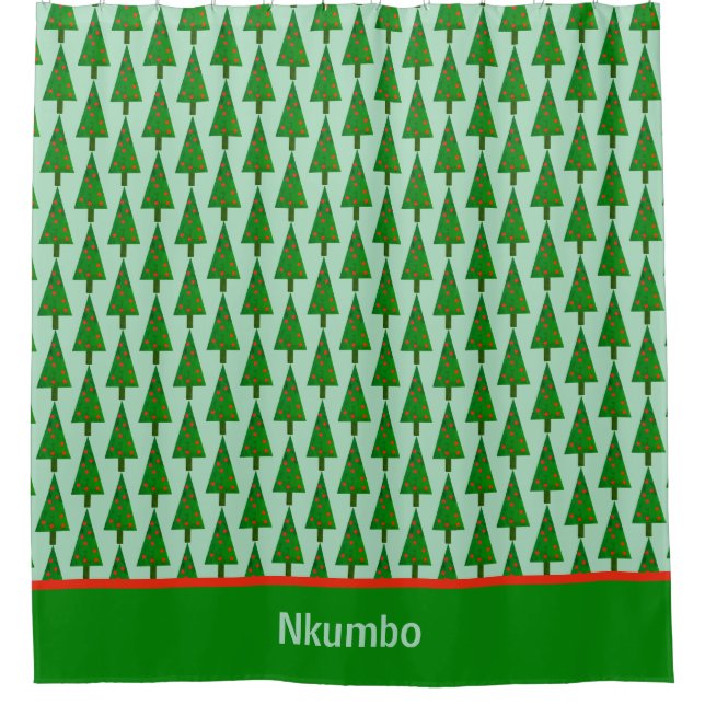 Bright Retro Christmas Tree with Bottom Border Shower Curtain (Front)