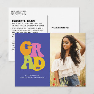 Bright Retro Design 2025 Photo Graduation Postcard