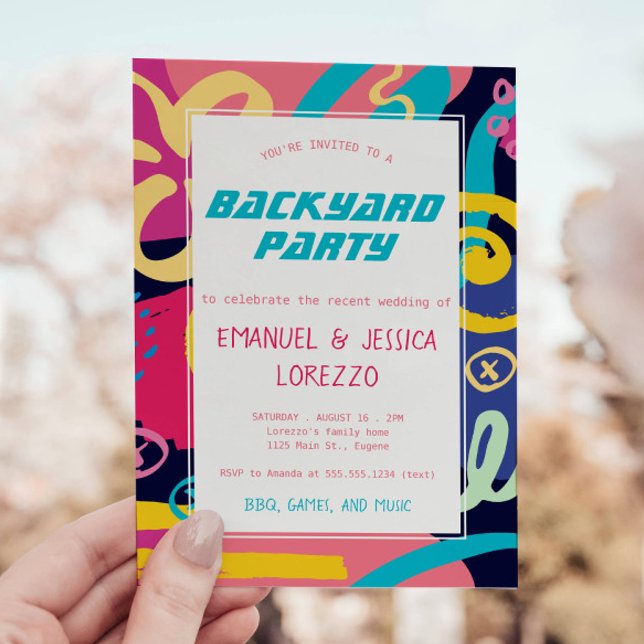 Bright Retro Doodles Casual Wedding Reception Invitation (Creator Uploaded)