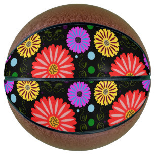 Bright Retro Floral Pattern Colourful Folk Art Basketball