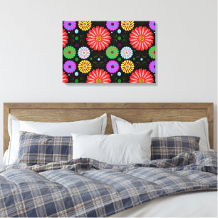 Bright Retro Floral Pattern Colourful Folk Art Canvas Print