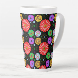 Bright Retro Floral Pattern Colourful Folk Art Latte Mug