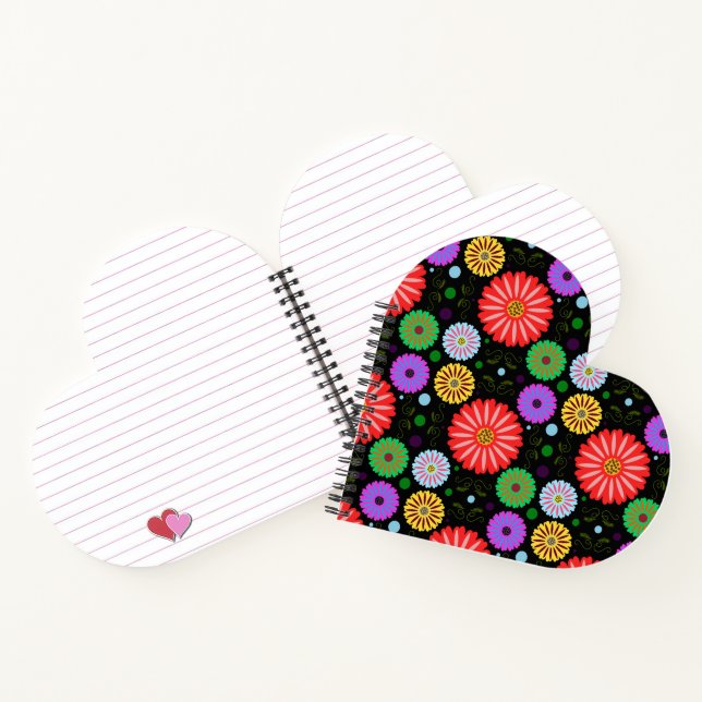 Bright Retro Floral Pattern Colourful Folk Art  Notebook (Inside)