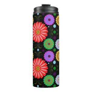 Bright Retro Floral Pattern Colourful Folk Art Thermal Tumbler