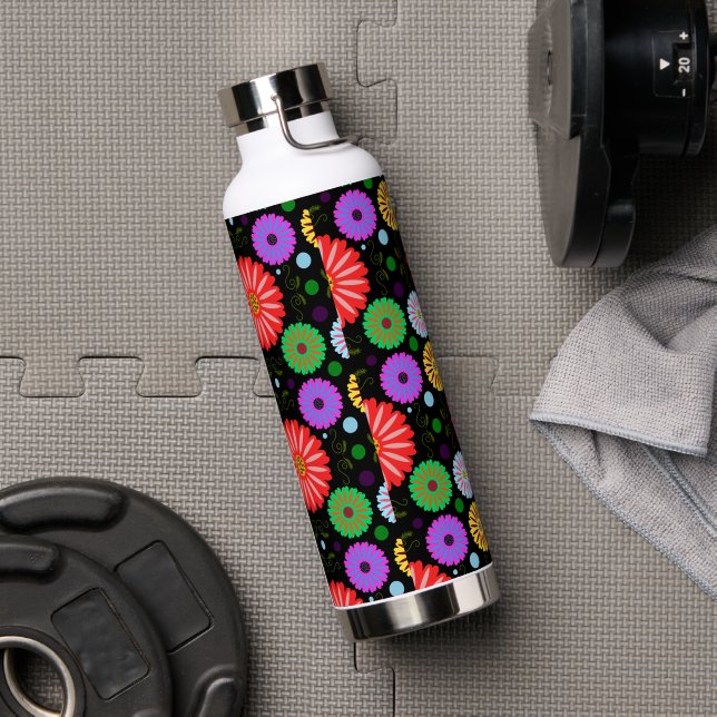 Bright Retro Floral Pattern Colourful Folk Art  Water Bottle (Gym)