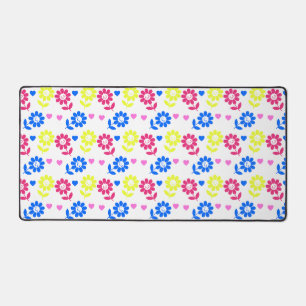 Bright Retro Floral Pattern with Hearts Desk Mat