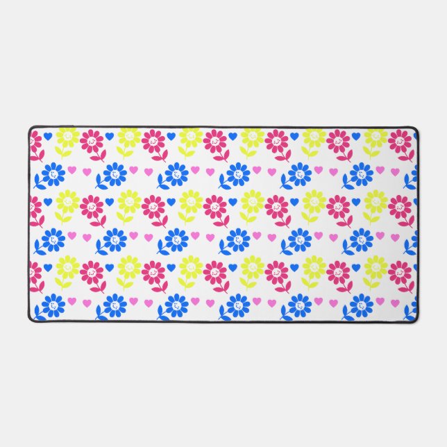 Bright Retro Floral Pattern with Hearts  Desk Mat (Front)