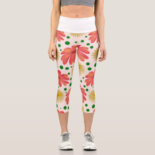 Bright Retro Floral Seamless Pattern Capri Leggings