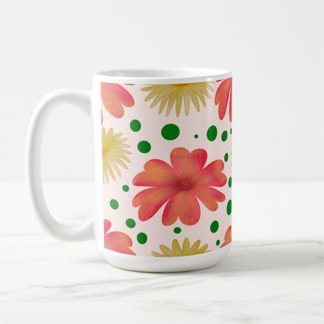 Bright Retro Floral Seamless Pattern  Coffee Mug (Left)