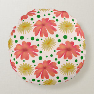 Bright Retro Floral Seamless Pattern Round Cushion